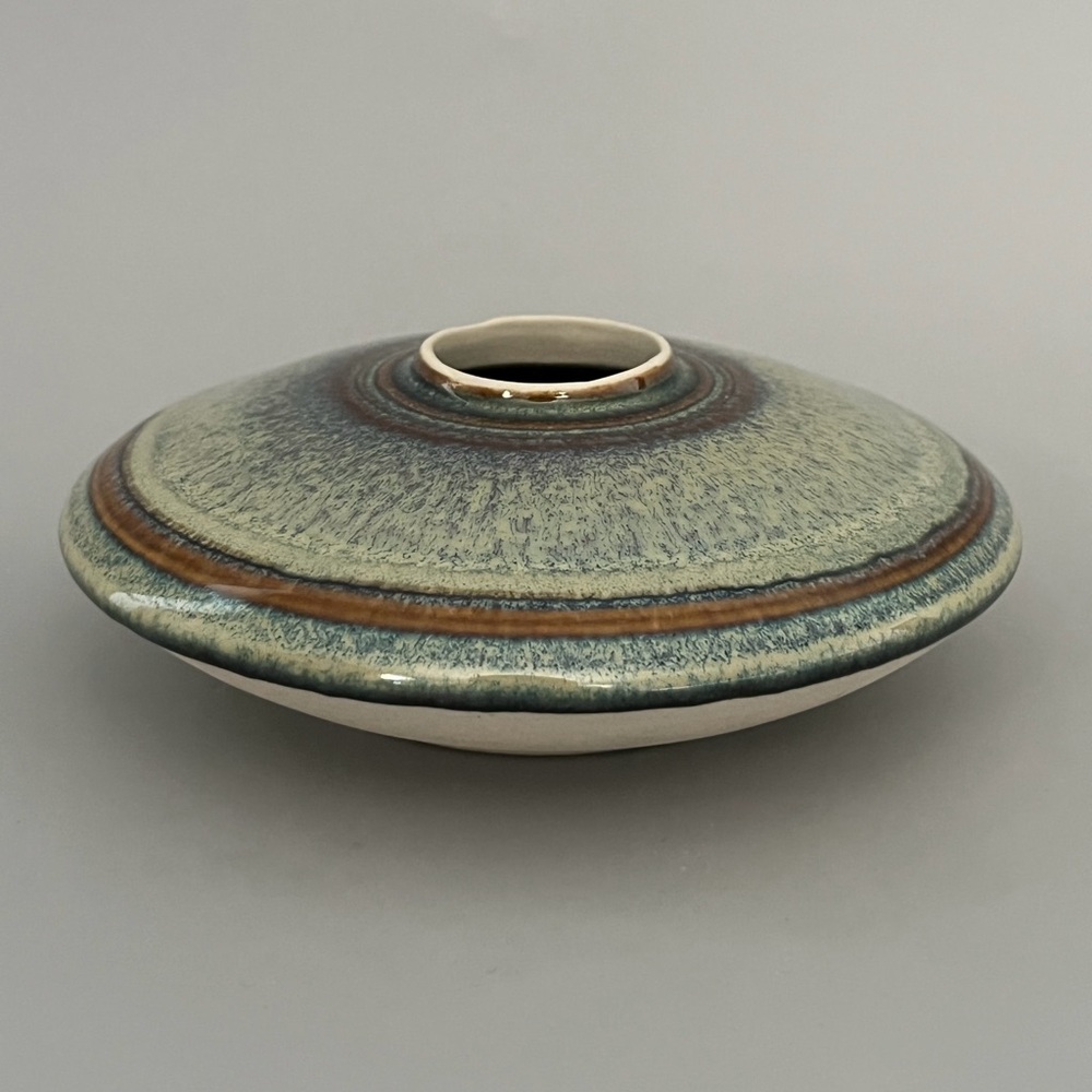 Signed Bill Campbell Pottery Oil Lamp Base Hand Thrown Glazed Brown & Blue